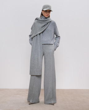 Ermanno Scervino Gray wool and cashmere scarf with crystals D455R311CTBWY