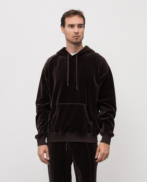 Tom Ford Brown velvet hoodie with logo JOL013JMC078