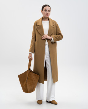 Heresis Brown cashmere coat with belt Y66120I560