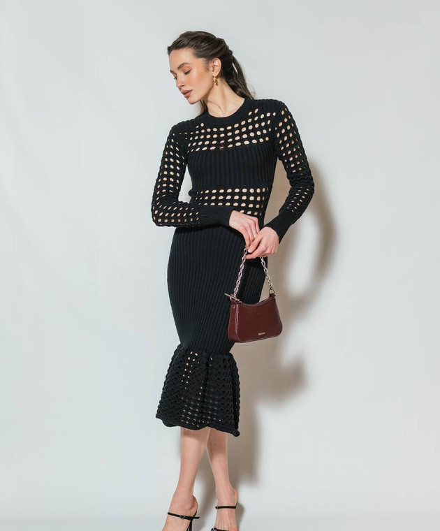 Alexander McQueen - Black openwork midi dress 780455Q1A8M - shop