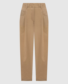 Brunello Cucinelli Beige pants with a monil chain M0H93P8907