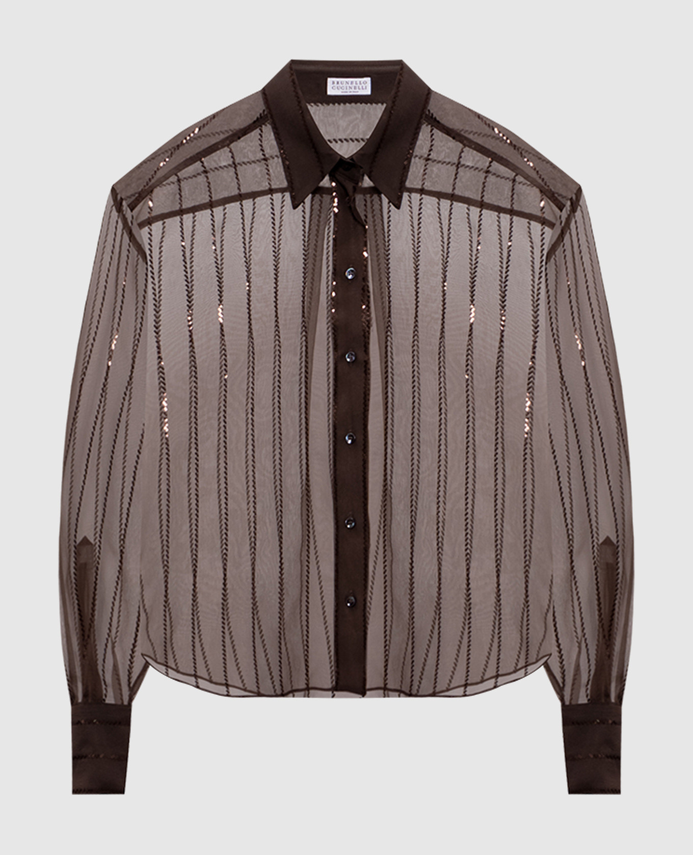 Brown silk blouse with sequin stripes