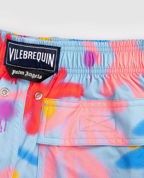 Palm Angels Children's blue printed swim shorts PBFD001F25FAB001