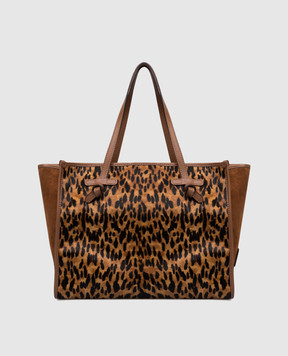Gianni Chiarini MARCELLA brown suede tote bag in animal print BS12120LYNX