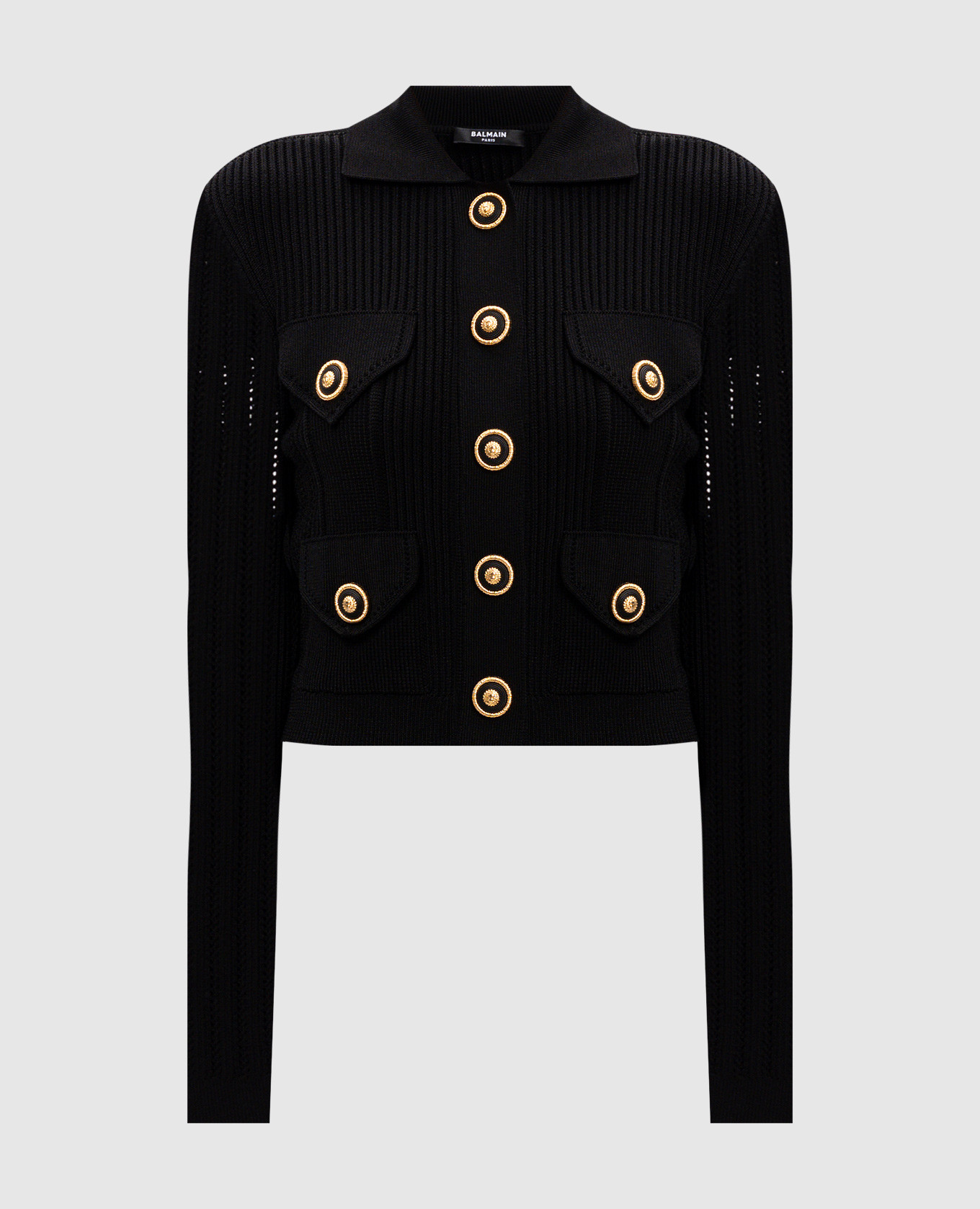 

Black Cardigan with Chain Lion Thread Accent Hardware Balmain