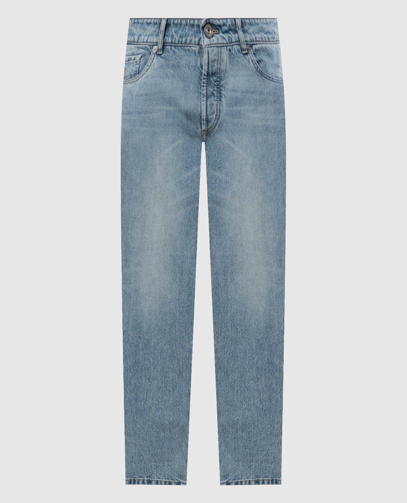 

Distressed blue jeans with leather logo patch Brunello Cucinelli, Light blue