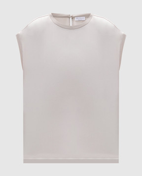 Brunello Cucinelli Gray silk top with monil chain M0C59EH500