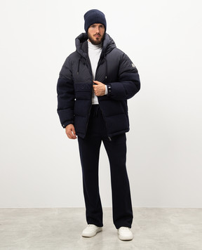 Moncler Blue wool blend down jacket with logo embroidery J20911A00146M5113