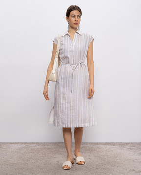Peserico Beige striped linen dress S02199A06852