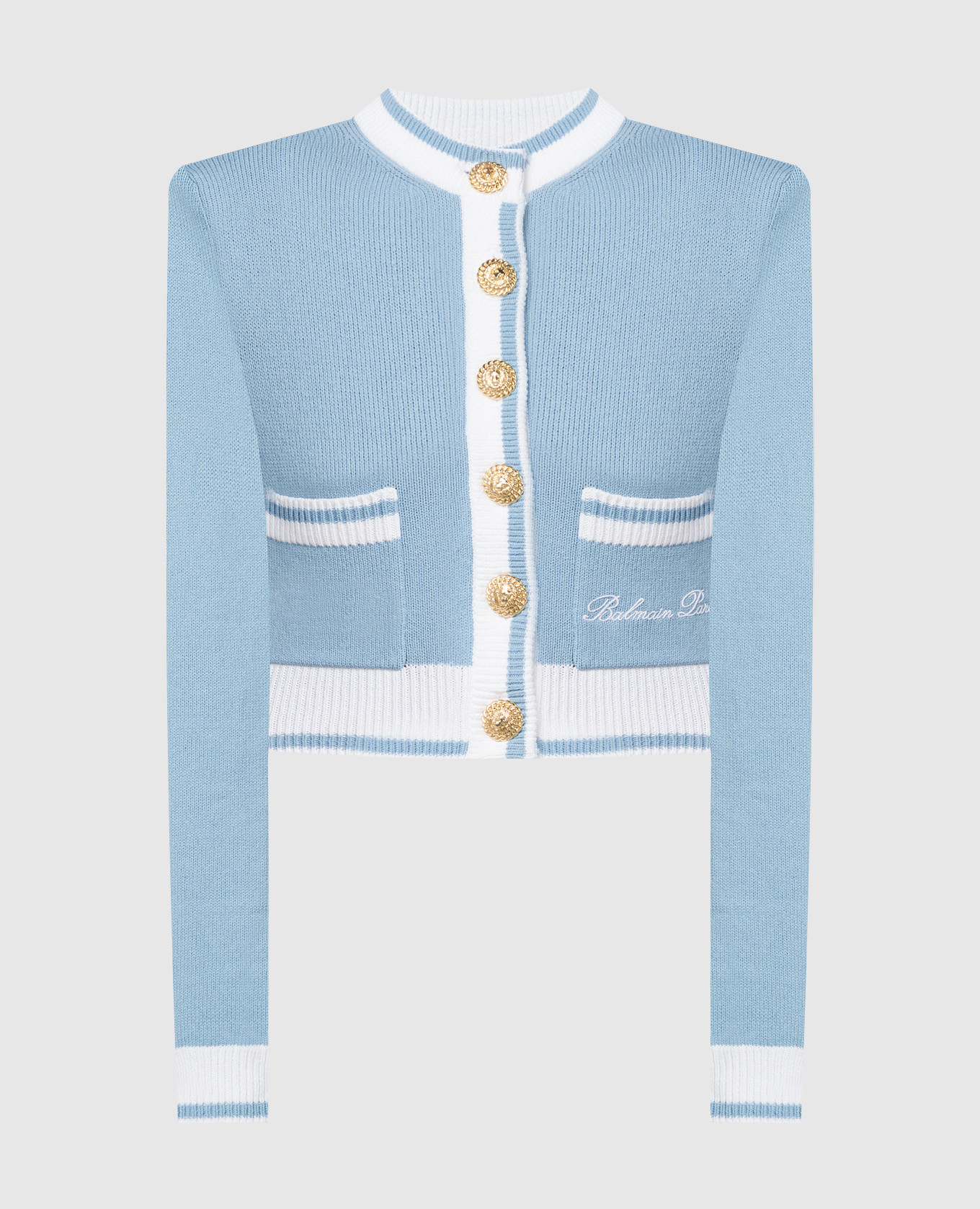 

Blue cardigan with logo embroidery Balmain, Light blue