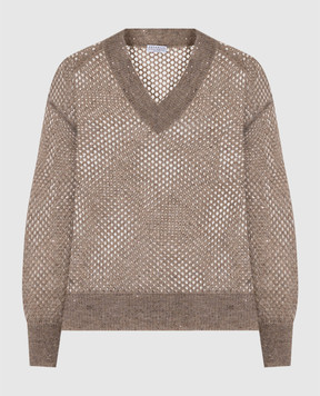 Brunello Cucinelli Beige openwork pullover with wool and sequins MPS732412P