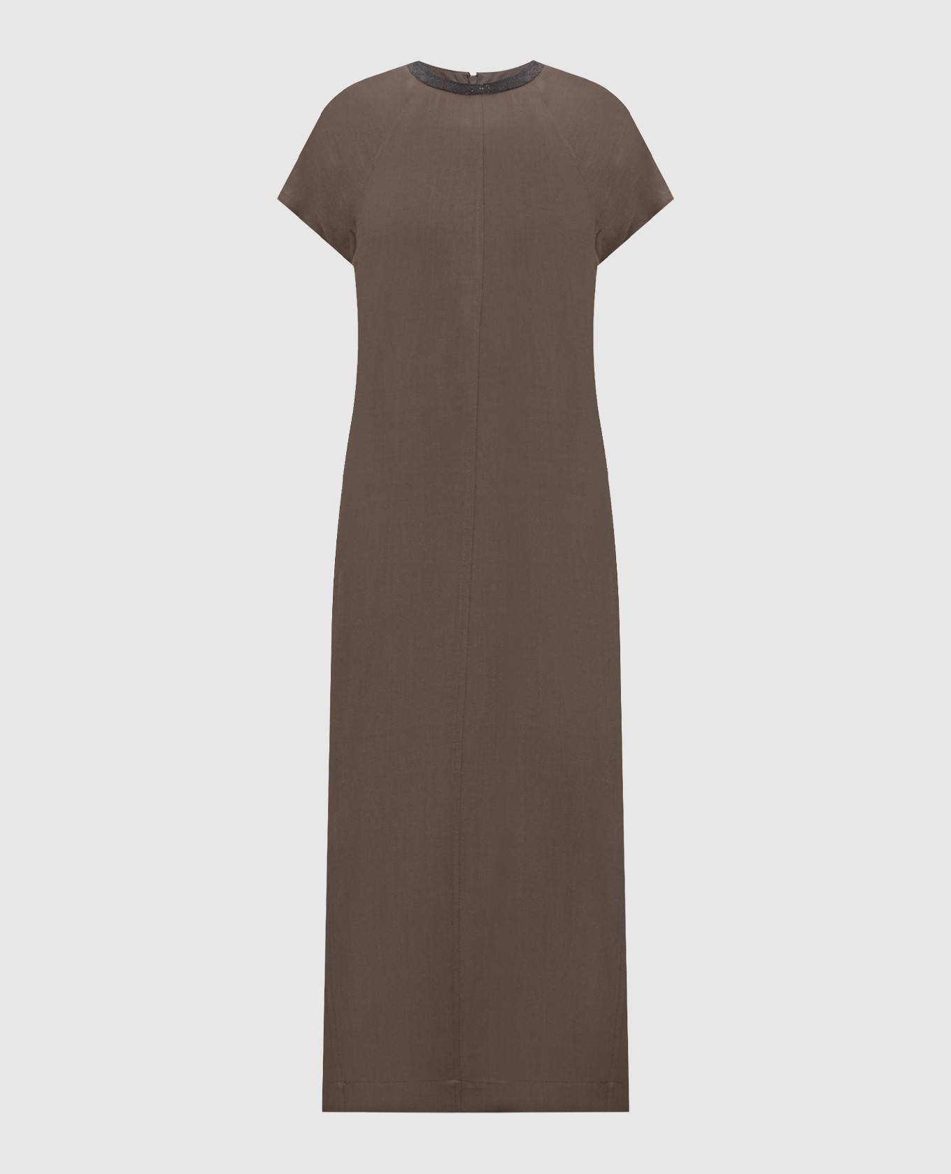 Brown linen midi dress with monil chain Brunello Cucinelli