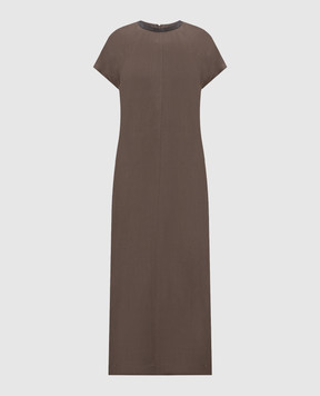 Brunello Cucinelli Brown linen midi dress with monil chain MH126AHB51