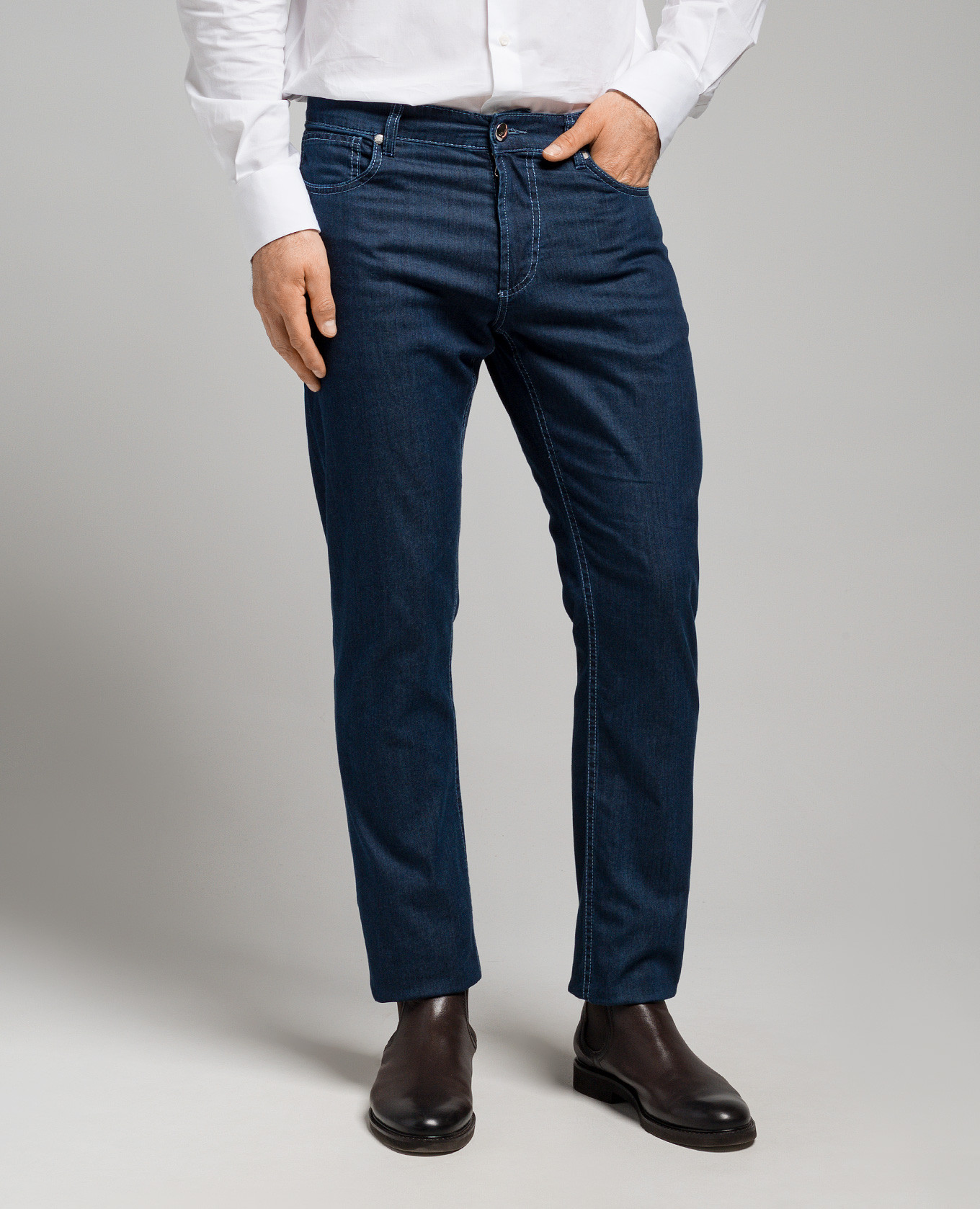 Blue jeans with logo patch Enrico Mandelli 3