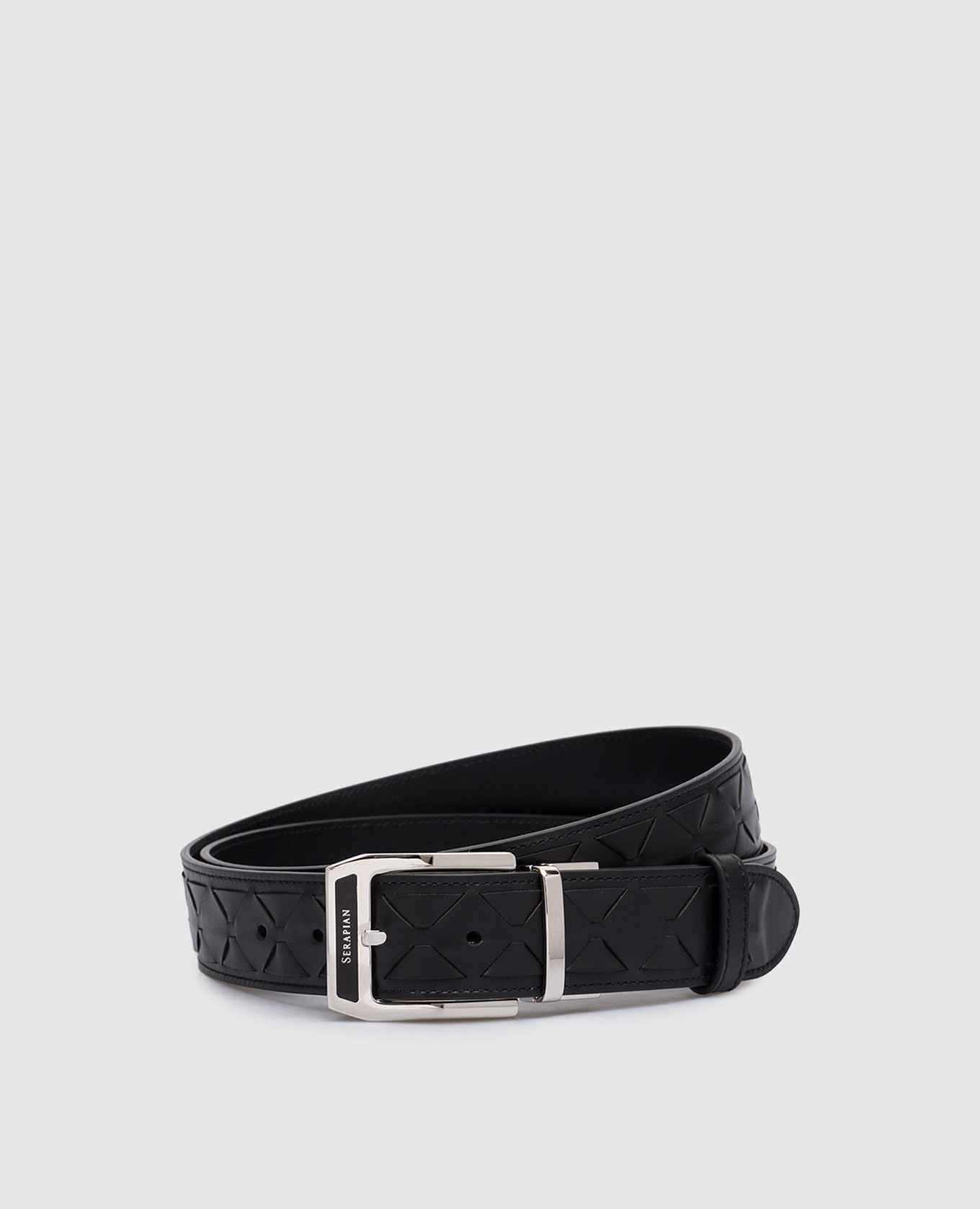 

Black double-sided leather strap with Mosaico weave Serapian