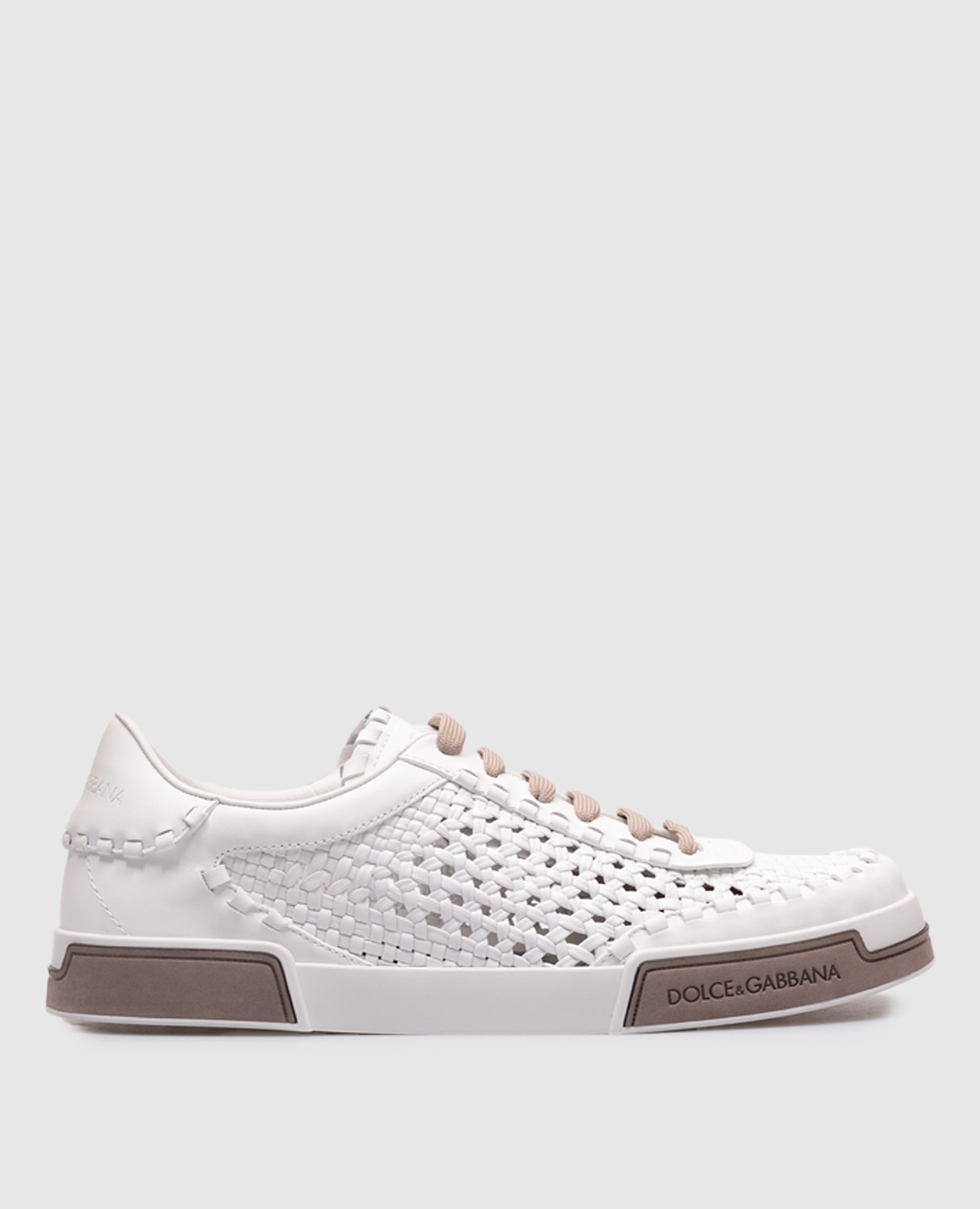 Portofino Yacht White Leather Woven Sneakers with Logo Dolce&Gabbana