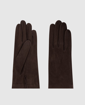 Sermoneta Gloves Brown suede gloves with slit 305B2BT